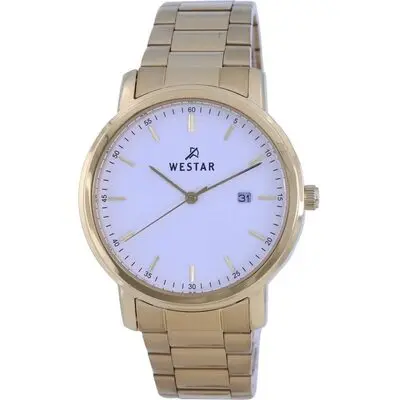 Westar White Dial Gold Tone Stainless Steel Quartz 50243 GPN 101 Men's Watch