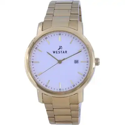 Westar White Dial Gold Tone Stainless Steel Quartz 50243 GPN 101 Men's Watch