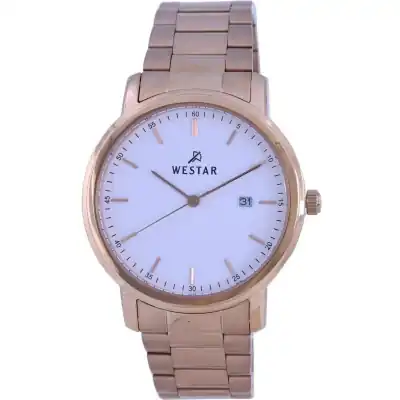 Westar White Dial Rose Gold Tone Stainless Steel Quartz 50243 PPN 601 Men's Watch