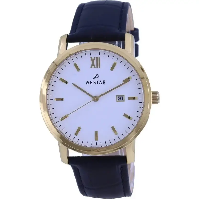 Westar White Dial Gold Tone Stainless Steel Quartz 50244 GPN 101 Men's Watch