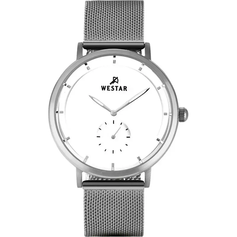 Westar Profile Stainless Steel Mesh White Dial Quartz 50247STN101 Men's Watch
