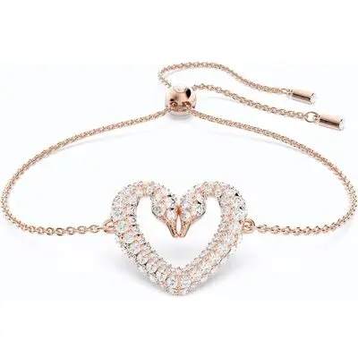 Swarovski Una Rose Gold Tone Swan Neck Heart Bracelet With Clear Crystal 5628658 For Women