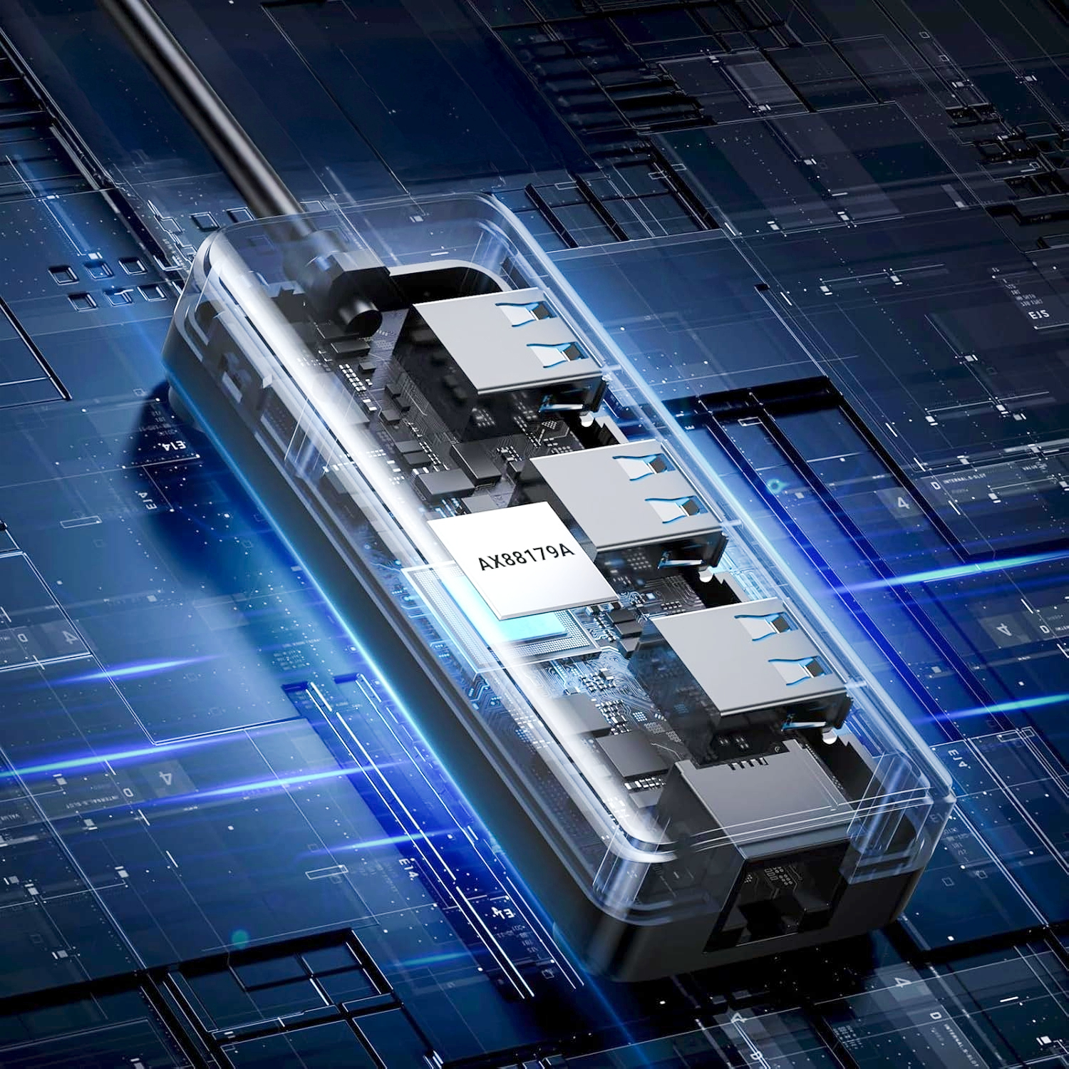 UGreen USB Type-A Male to Ethernet Adapter with 3-Port USB Hub – Black - Image 4