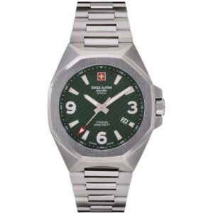 Swiss Alpine Military Typhoon Stainless Steel Green Dial Quartz 7005.1134 100M Men's Watch