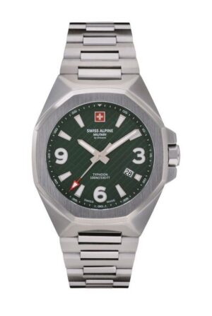 Swiss Alpine Military Typhoon Stainless Steel Green Dial Quartz 7005.1134 100M Men's Watch