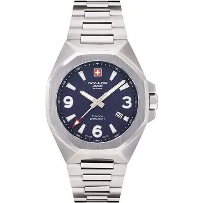 Swiss Alpine Military Typhoon Stainless Steel Blue Dial Quartz 7005.1135 100M Men's Watch