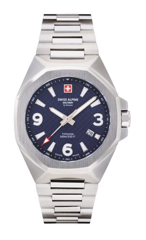 Swiss Alpine Military Typhoon Stainless Steel Blue Dial Quartz 7005.1135 100M Men's Watch