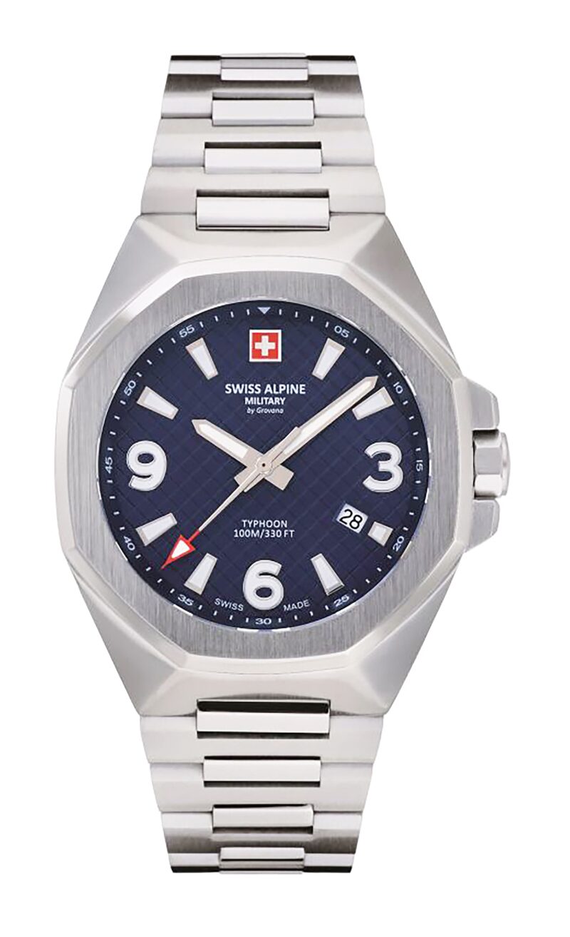 Swiss Alpine Military Typhoon Stainless Steel Blue Dial Quartz 7005.1135 100M Men's Watch
