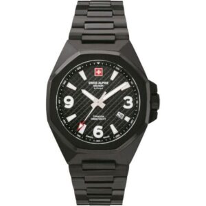 Swiss Alpine Military Typhoon Stainless Steel Black Dial Quartz 7005.1177 100M Men's Watch