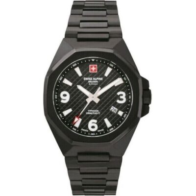 Swiss Alpine Military Typhoon Stainless Steel Black Dial Quartz 7005.1177 100M Men's Watch