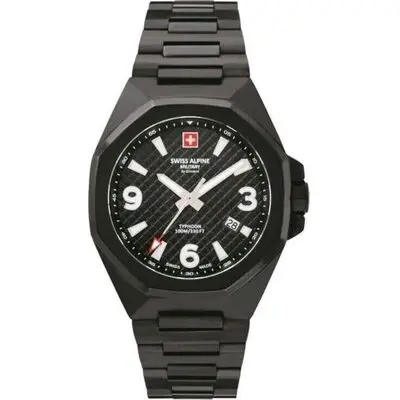 Swiss Alpine Military Typhoon Stainless Steel Black Dial Quartz 7005.1177 100M Men's Watch