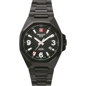 Swiss Alpine Military Typhoon Stainless Steel Black Dial Quartz 7005.1177 100M Men's Watch