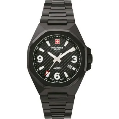 Swiss Alpine Military Typhoon Stainless Steel Black Dial Quartz 7005.1177 100M Men's Watch