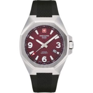 Swiss Alpine Military Typhoon Polyurethene Strap Burgundy Dial Quartz 7005.1836 100M Men's Watch