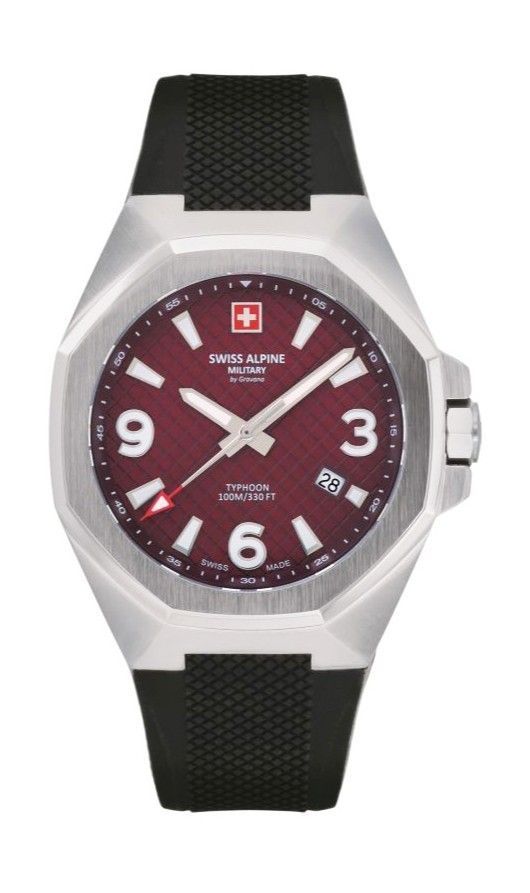 Swiss Alpine Military Typhoon Polyurethene Strap Burgundy Dial Quartz 7005.1836 100M Men's Watch