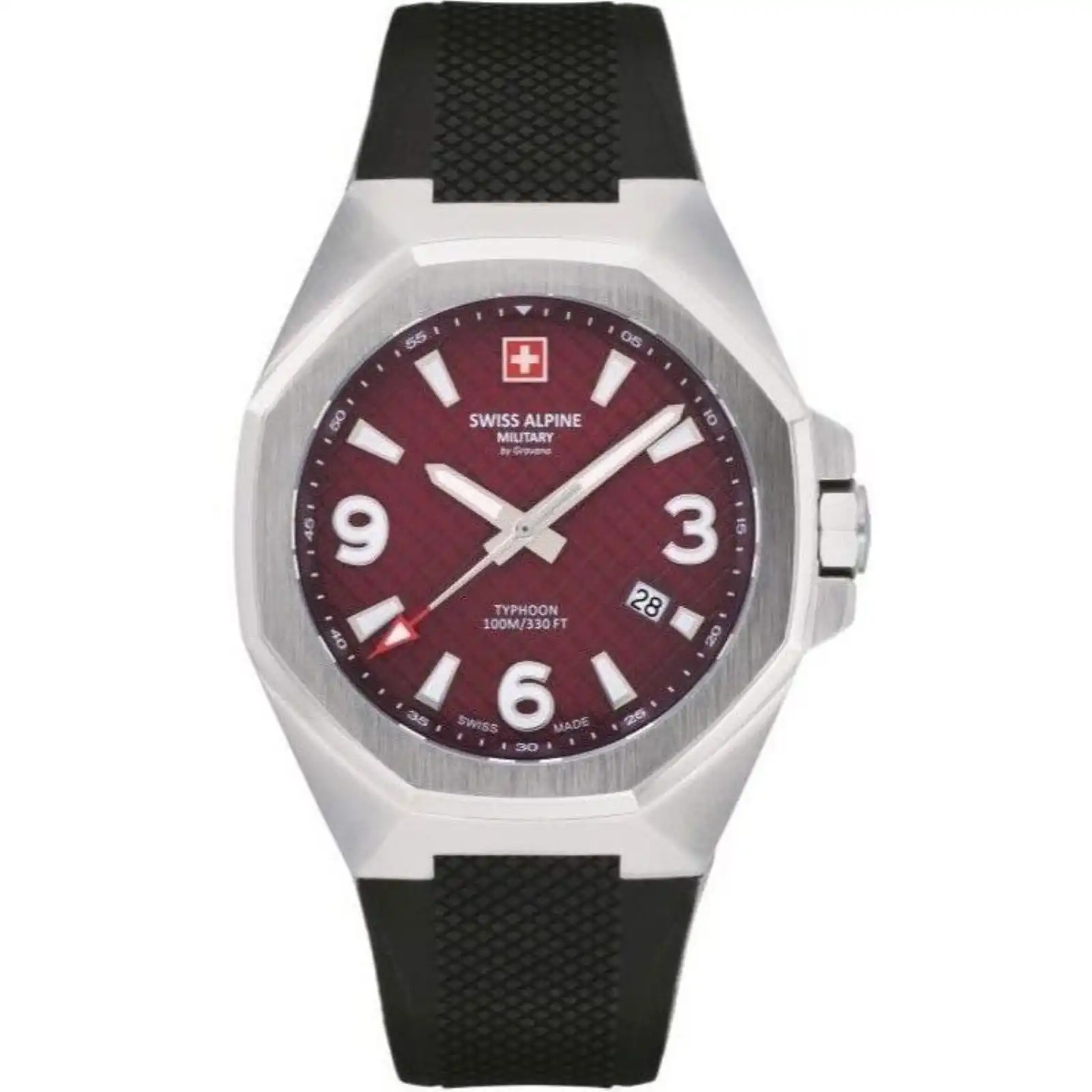 Swiss Alpine Military Typhoon Polyurethene Strap Burgundy Dial Quartz 7005.1836 100M Men's Watch Swiss Alpine Military Typhoon Polyurethene Strap Burgundy Dial Quartz 7005.1836 100M Men's Watch