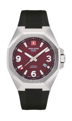 Swiss Alpine Military Typhoon Polyurethene Strap Burgundy Dial Quartz 7005.1836 100M Men's Watch