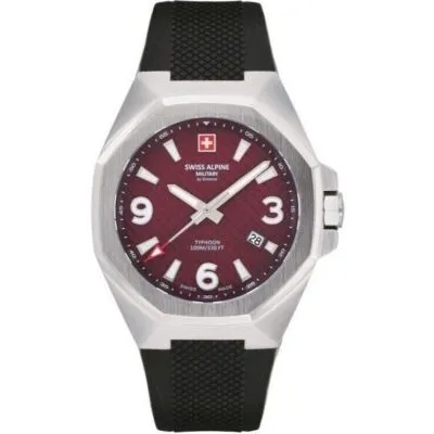 Swiss Alpine Military Typhoon Polyurethene Strap Burgundy Dial Quartz 7005.1836 100M Men's Watch