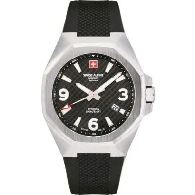 Swiss Alpine Military Typhoon Polyurethene Strap Black Dial Quartz 7005.1837 100M Men's Watch
