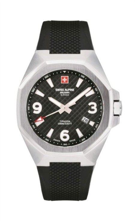 Swiss Alpine Military Typhoon Polyurethene Strap Black Dial Quartz 7005.1837 100M Men's Watch