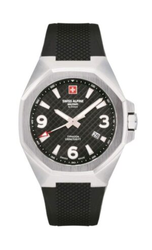 Swiss Alpine Military Typhoon Polyurethene Strap Black Dial Quartz 7005.1837 100M Men's Watch
