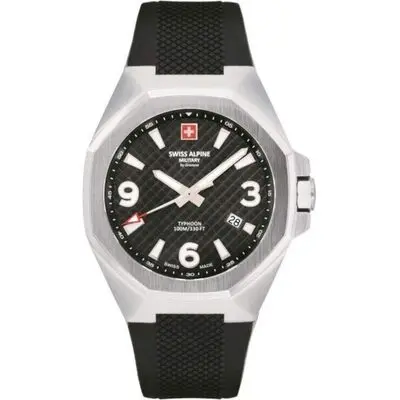 Swiss Alpine Military Typhoon Polyurethene Strap Black Dial Quartz 7005.1837 100M Men's Watch