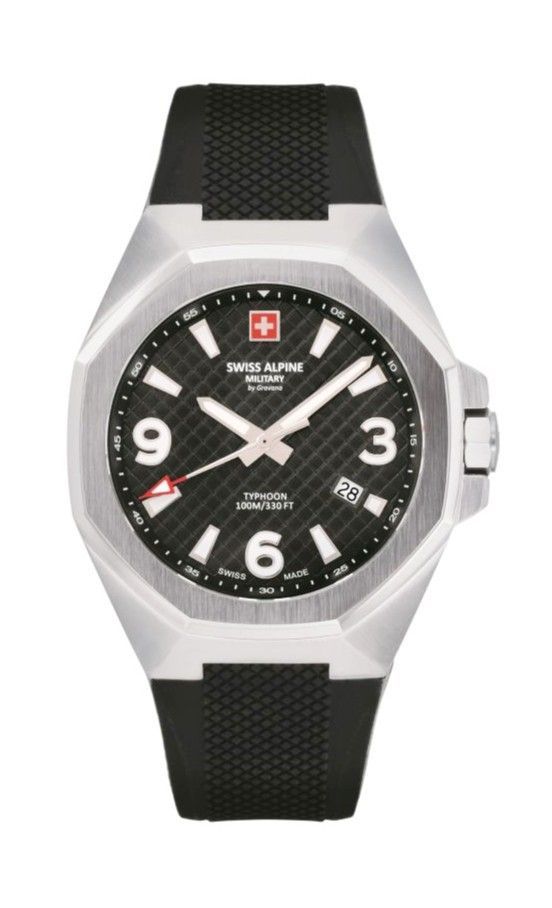 Swiss Alpine Military Typhoon Polyurethene Strap Black Dial Quartz 7005.1837 100M Men's Watch