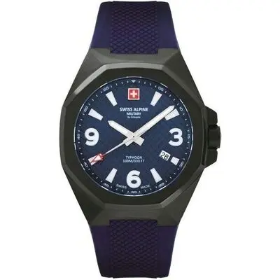 Swiss Alpine Military Typhoon Polyurethene Strap Blue Dial Quartz 7005.1875 100M Men's Watch