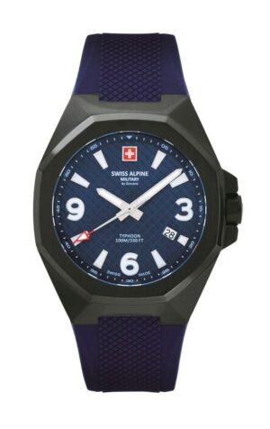 Swiss Alpine Military Typhoon Polyurethene Strap Blue Dial Quartz 7005.1875 100M Men's Watch