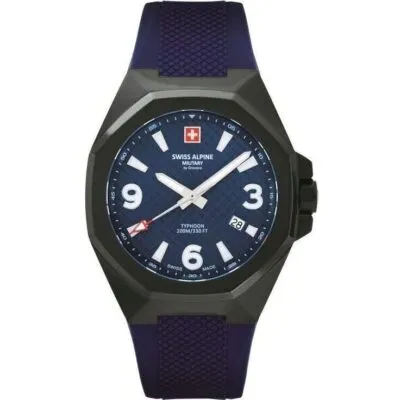 Swiss Alpine Military Typhoon Polyurethene Strap Blue Dial Quartz 7005.1875 100M Men's Watch