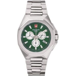 Swiss Alpine Military Typhoon Chrono Stainless Steel Green Dial Quartz 7005.9134 100M Men's Watch