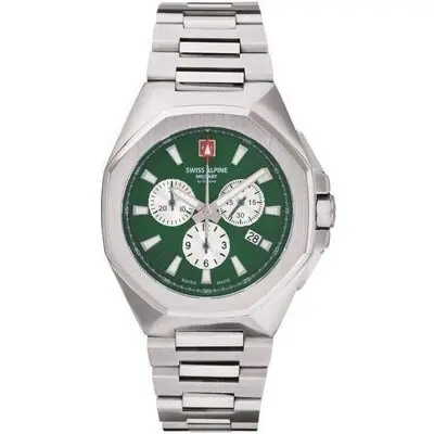 Swiss Alpine Military Typhoon Chrono Stainless Steel Green Dial Quartz 7005.9134 100M Men's Watch