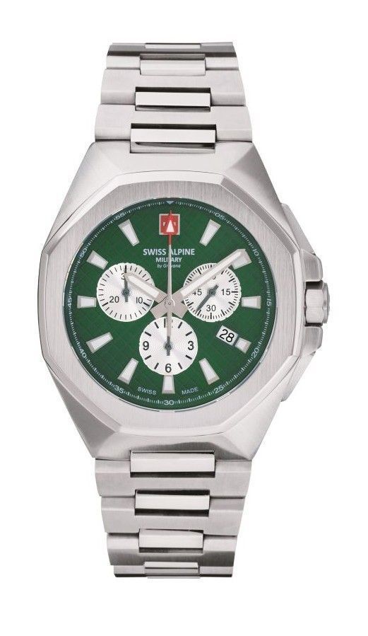 Swiss Alpine Military Typhoon Chrono Stainless Steel Green Dial Quartz 7005.9134 100M Men's Watch
