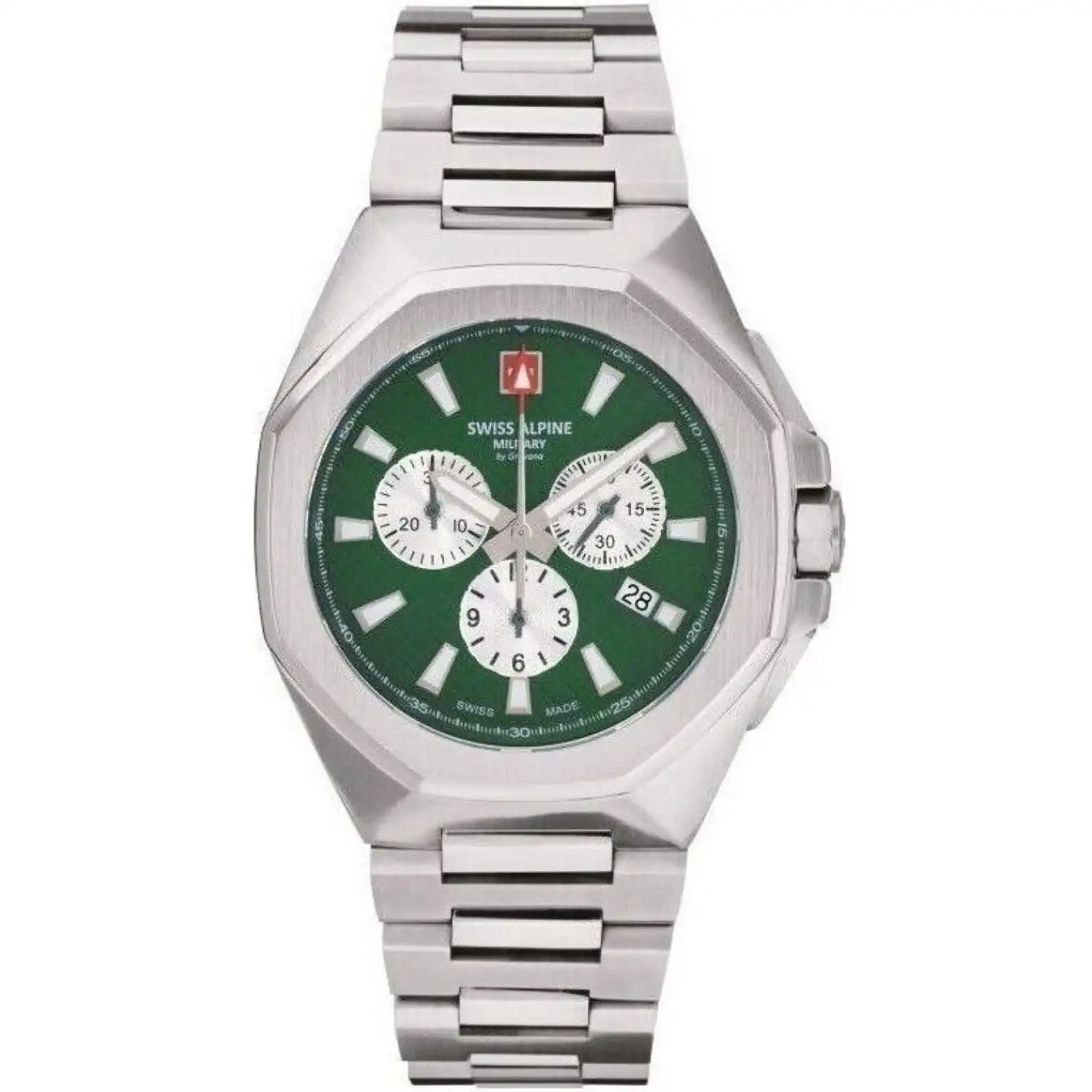 Swiss Alpine Military Typhoon Chrono Stainless Steel Green Dial Quartz 7005.9134 100M Men's Watch Swiss Alpine Military Typhoon Chrono Stainless Steel Green Dial Quartz 7005.9134 100M Men's Watch