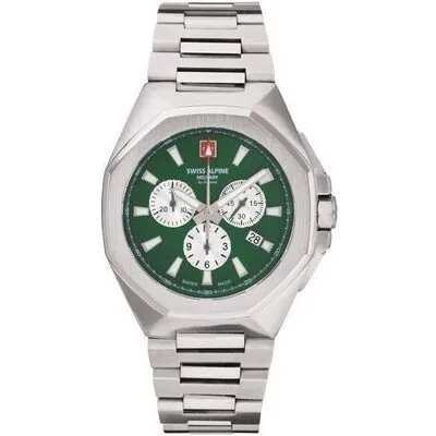 Swiss Alpine Military Typhoon Chrono Stainless Steel Green Dial Quartz 7005.9134 100M Men's Watch