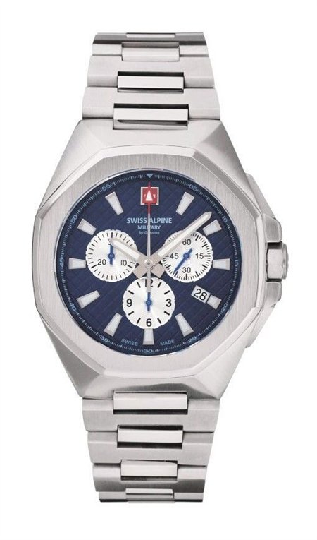 Swiss Alpine Military Typhoon Chrono Stainless Steel Blue Dial Quartz 7005.9135 100M Men's Watch