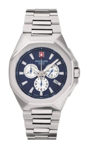 Swiss Alpine Military Typhoon Chrono Stainless Steel Blue Dial Quartz 7005.9135 100M Men's Watch