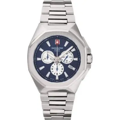 Swiss Alpine Military Typhoon Chrono Stainless Steel Blue Dial Quartz 7005.9135 100M Men's Watch