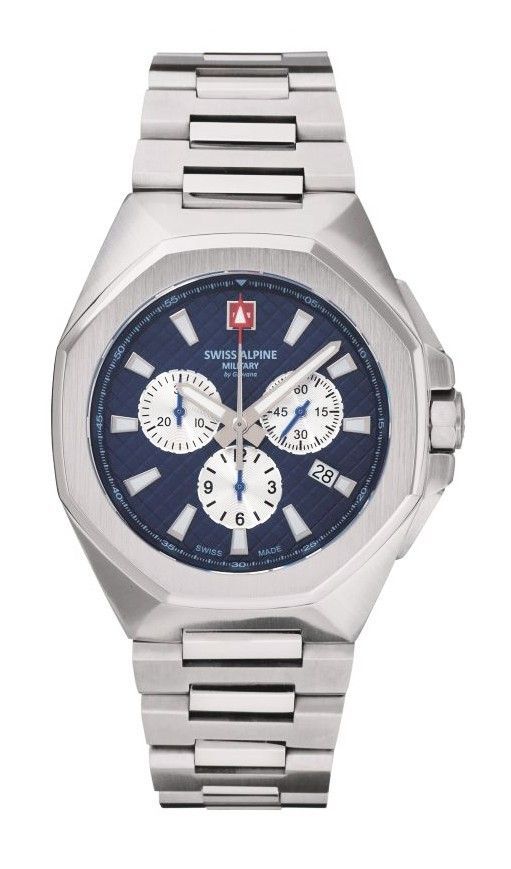 Swiss Alpine Military Typhoon Chrono Stainless Steel Blue Dial Quartz 7005.9135 100M Men's Watch