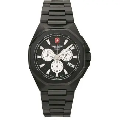 Swiss Alpine Military Typhoon Chrono Stainless Steel Black Dial Quartz 7005.9177 100M Men's Watch