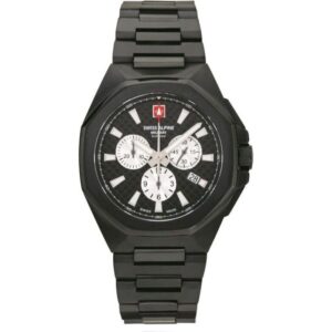 Swiss Alpine Military Typhoon Chrono Stainless Steel Black Dial Quartz 7005.9177 100M Men's Watch