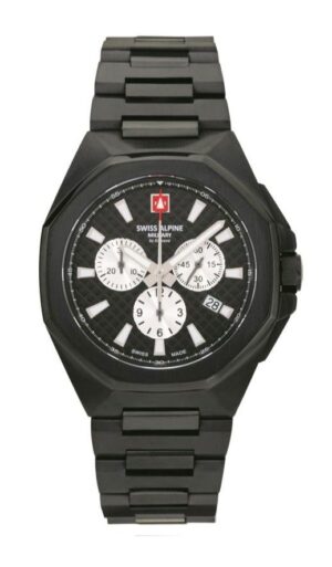 Swiss Alpine Military Typhoon Chrono Stainless Steel Black Dial Quartz 7005.9177 100M Men's Watch