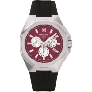 Swiss Alpine Military Typhoon Chrono Polyurethene Strap Burgundy Dial Quartz 7005.9836 100M Men's Watch