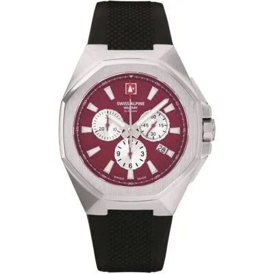 Swiss Alpine Military Typhoon Chrono Polyurethene Strap Burgundy Dial Quartz 7005.9836 100M Men's Watch