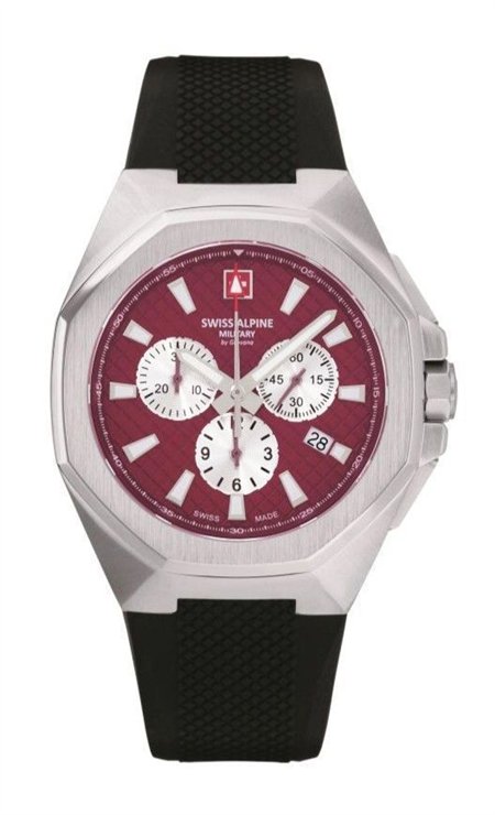 Swiss Alpine Military Typhoon Chrono Polyurethene Strap Burgundy Dial Quartz 7005.9836 100M Men's Watch