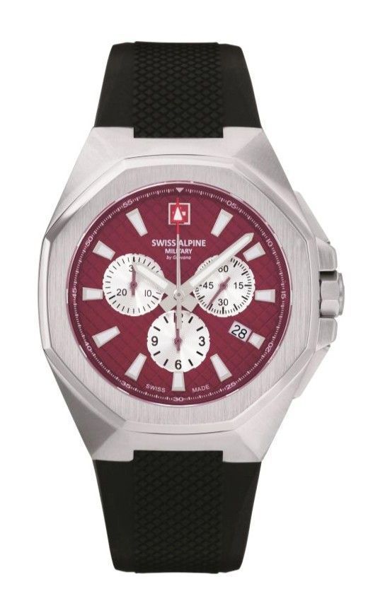 Swiss Alpine Military Typhoon Chrono Polyurethene Strap Burgundy Dial Quartz 7005.9836 100M Men's Watch
