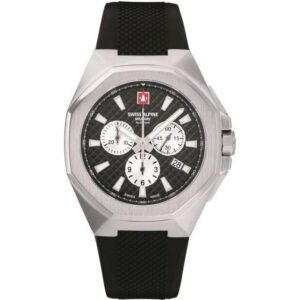 Swiss Alpine Military Typhoon Chrono Polyurethene Strap Black Dial Quartz 7005.9837 100M Men's Watch