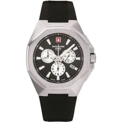 Swiss Alpine Military Typhoon Chrono Polyurethene Strap Black Dial Quartz 7005.9837 100M Men's Watch