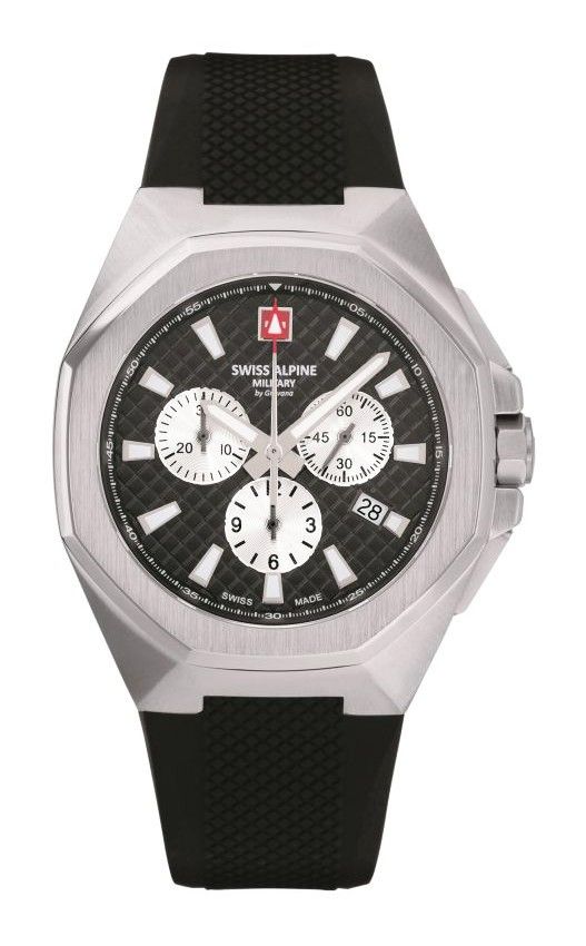 Swiss Alpine Military Typhoon Chrono Polyurethene Strap Black Dial Quartz 7005.9837 100M Men's Watch