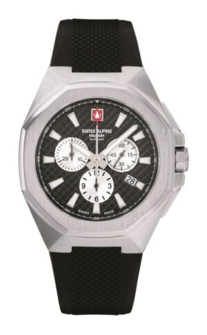 Swiss Alpine Military Typhoon Chrono Polyurethene Strap Black Dial Quartz 7005.9837 100M Men's Watch